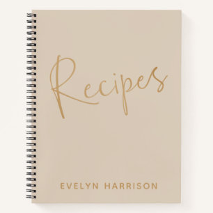 Personalisiertes Rezeptjournal in Beige und Gold Notizbuch