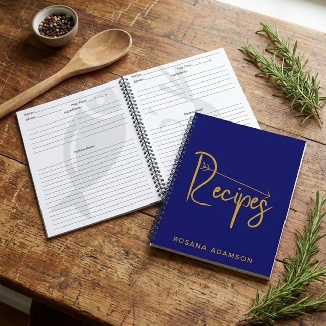 Personalisiertes Rezeptjournal (Indigoblau & Gold) Notizbuch (Personalized Indigo Recipe Book)