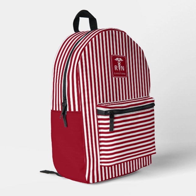 Personalisiertes RN Modernes und elegantes Streife Bedruckter Rucksack (Rückseitige Ecke links)