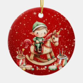 Personalisiertes Rocking Horse Unicorn Elf Childre Keramik Ornament