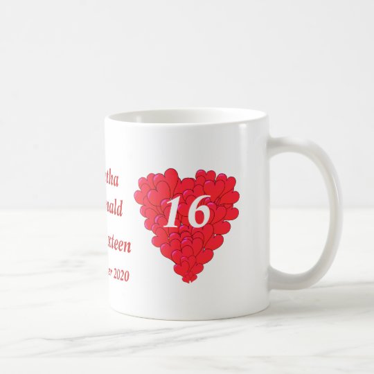Personalisiertes romantisches Herz 16. Geburtstag Kaffeetasse