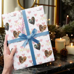 Personalisiertes romantisches Herz mit Fotos und N Geschenkpapier