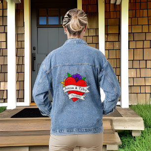 Personalisiertes romantisches Herz und Blumen Jeansjacke