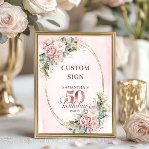 Personalisiertes romantisches Rosen-Gold 50. Gebur Poster