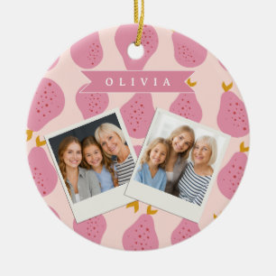 Personalisiertes Rosa Birnen Muster Süßes Mädchenh Keramik Ornament