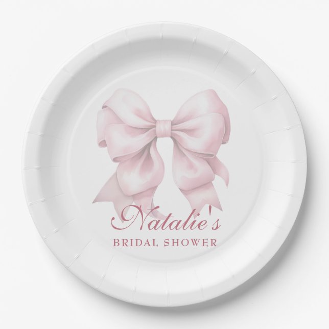 Personalisiertes rosa Bow-Brautparty Extravagant Pappteller (Vorderseite)