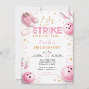 Personalisiertes rosa Bowling-Geburtstag Einladung