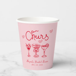 Personalisiertes Rosa Cheers Retro-Brautparty Pappbecher