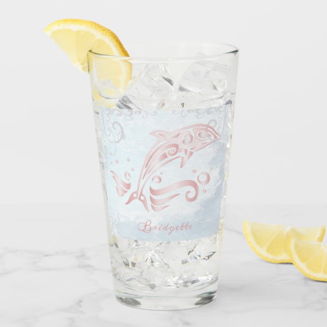 Personalisiertes Rosa Dolphin Glas (Vorderseite Ice)