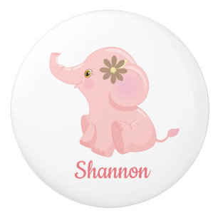 Personalisiertes Rosa Dschungel Tier Elefant Kinde Keramikknauf