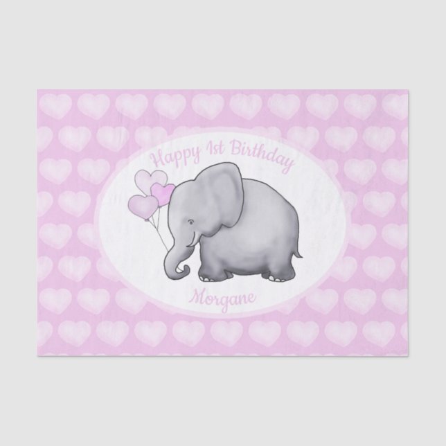 Personalisiertes rosa Elefant-1. Seidenpapier (Vorderseite)