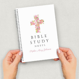 Personalisiertes rosa florales religiöses Kreuz Notizbuch