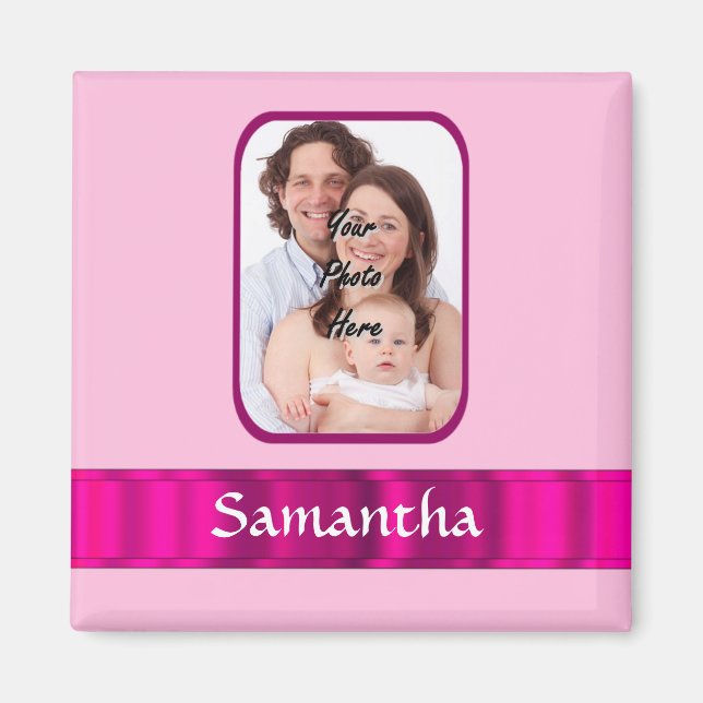 Personalisiertes rosa Foto Magnet (Vorne)