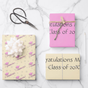 Personalisiertes Rosa Gelbes Abitur Geschenkpapier Set