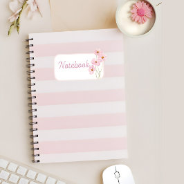 Personalisiertes rosa gestreiftes Blumen-Spiralnot Notizblock