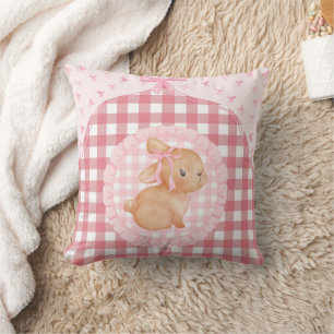 Personalisiertes rosa Gingham-Hasen-Kinderzimmer M Kissen