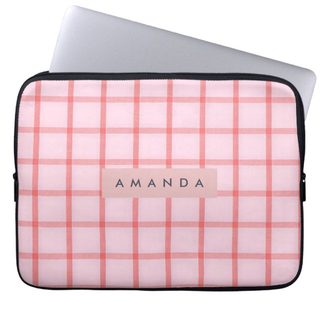 Personalisiertes Rosa Gingham-Karo Laptopschutzhülle (Vorderseite)