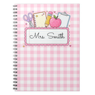 Personalisiertes rosa Gingham-Lehrer Notizblock