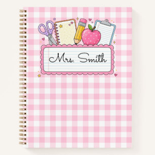 Personalisiertes rosa Gingham-Lehrer Notizbuch