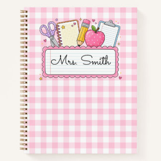 Personalisiertes rosa Gingham-Lehrer Notizbuch
