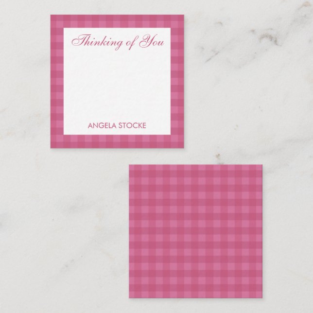 Personalisiertes rosa Gingham Mitteilungskarte (Vorne/Hinten)