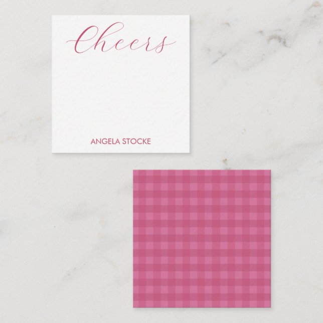 Personalisiertes rosa Gingham Mitteilungskarte (Vorne/Hinten)