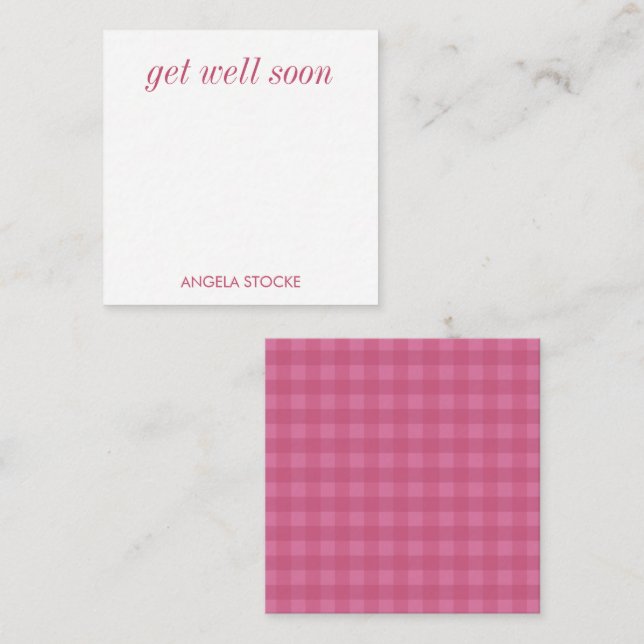 Personalisiertes rosa Gingham Mitteilungskarte (Vorne/Hinten)