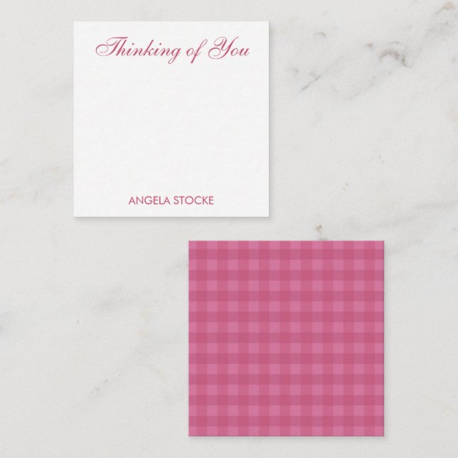 Personalisiertes rosa Gingham Mitteilungskarte (Vorne/Hinten)