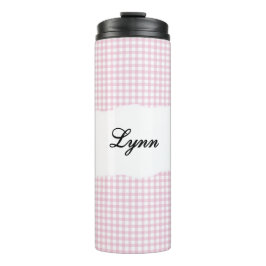 Personalisiertes Rosa Gingham-Muster Thermosbecher