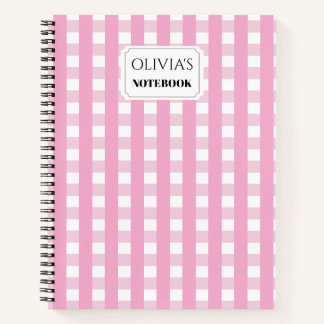 Personalisiertes rosa Gingham-Spiralnotizbuch Notizbuch