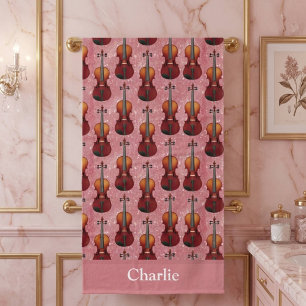 Personalisiertes rosa Glitter-Violine Strandtuch