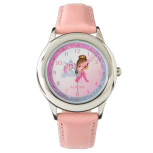 Personalisiertes Rosa Glitzer Princess Learning Armbanduhr