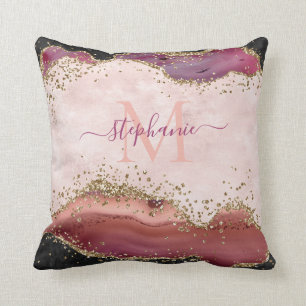 Personalisiertes Rosa Gold Glitter Girly Achat Kissen