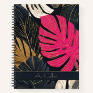 Personalisiertes Rosa & Gold Tropical Monstera Notizbuch