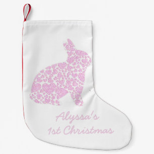 Personalisiertes rosa Häschen-erster Kleiner Weihnachtsstrumpf