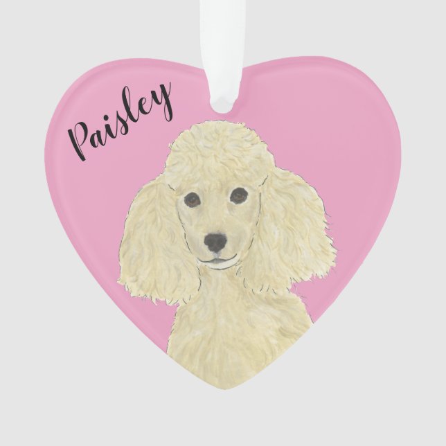 Personalisiertes rosa Herz Blonde Tan Golden Poodl Ornament (Vorderseite)