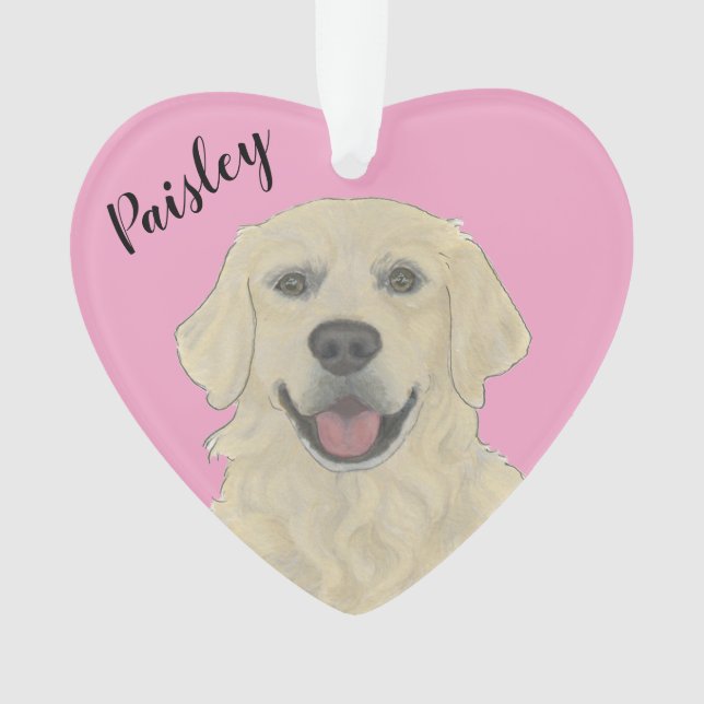 Personalisiertes rosa Herz Englisch Golden Retriev Ornament (Vorderseite)