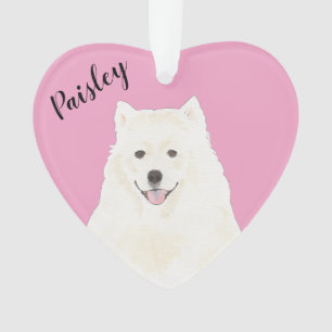 Personalisiertes rosa Herz Samoyed Eskimo Hund Ornament