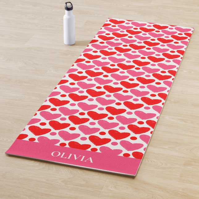 Personalisiertes rosa Herzmuster Yogamatte (Beispiel)