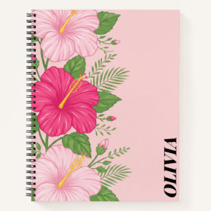Personalisiertes rosa Hibiskus-Blumen-Spiralnotizb Notizbuch