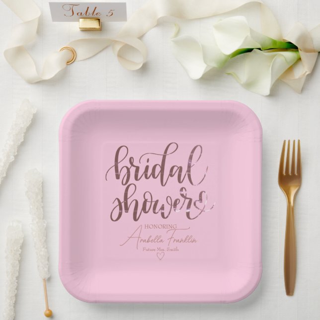 Personalisiertes Rosa Hochzeitssemble Brautparty Pappteller (Hochzeit)