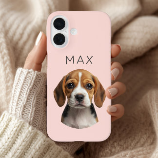 Personalisiertes rosa Hundefoto & Name iPhone 16 Hülle