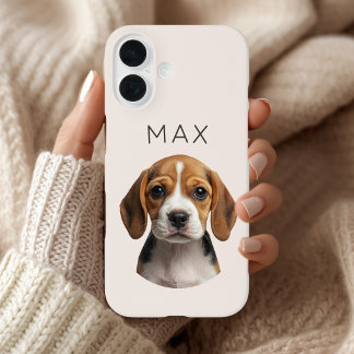 Personalisiertes rosa Hundefoto & Name iPhone 16 Hülle