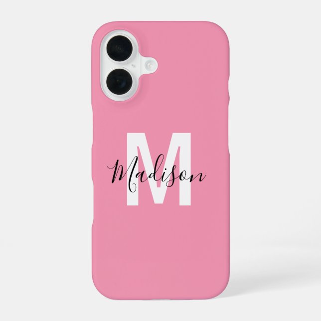 Personalisiertes rosa Monogramm iPhone 16 Hülle (Rückseite)