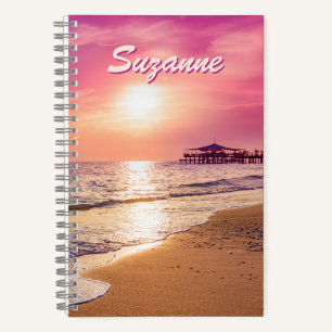 Personalisiertes rosa Ocean Sunset Spiral Notebook Notizbuch