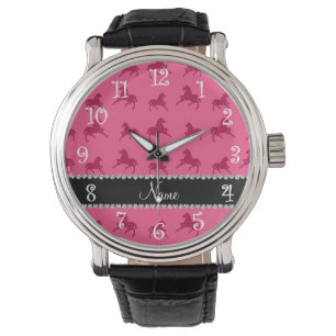 Personalisiertes rosa Pferdenamensmuster Armbanduhr