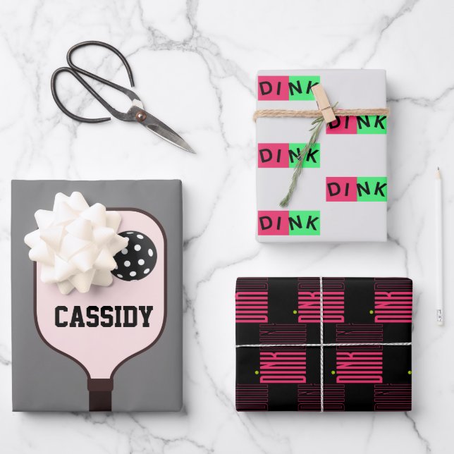 Personalisiertes rosa Pikleball-Packpapier Geschenkpapier Set (Vorderseite)