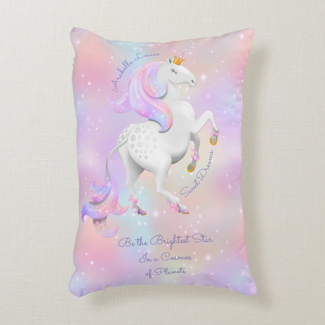 Personalisiertes Rosa Princess Unicorn Kinderzimme Dekokissen (Vorderseite(Vertikal))