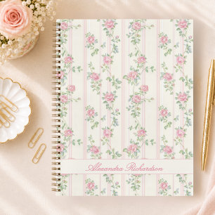 Personalisiertes rosa Rosen-Blumen-Spiralheft Notizbuch