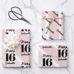 Personalisiertes rosa Schwarz Geschenkpapier Set